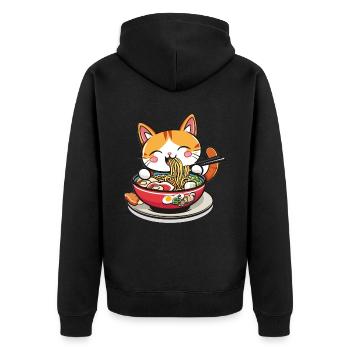 Funny Cat eating Ramen Noodle Soup Anime Kawaii - Unisex Premium Organic Zip Hoodie - black - Back - Nico (187cm)