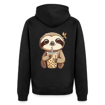 Kawaii Sloth Drinking Bubble Tea Boba Anime Cute - Unisex Premium Organic Zip Hoodie - black - Back - Nico (187cm)