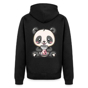 Kawaii Panda Boire Bubble Tea Boba Anime Mignon - Veste à capuche bio Premium Unisexe - noir - Dos - Nico (187cm)