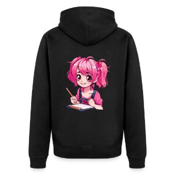 Anime and Sketching Anime Girl Sketching Otaku - Unisex Premium Organic Zip Hoodie - black - Back - Nico (187cm)