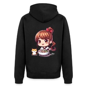 Anime Ramen Amoureux des chats Fille mignonne mangeant des Ramen Otaku - Veste à capuche bio Premium Unisexe - noir - Dos - Nico (187cm)