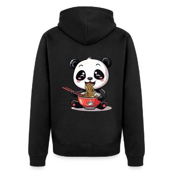 Kawaii Panda eating Ramen Noodle Soup Cute Graphic - Unisex Premium Organic Zip Hoodie - black - Back - Nico (187cm)