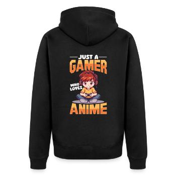 Anime Gaming Boy Manga Gamer Otaku Just a Gamer - Unisex Premium Bio Zip Hoodie - Schwarz - Hinten - Nico (187cm)