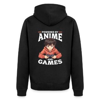 Anime Gaming Boy Manga Gamer Otaku Powered by - Unisex Premium Organic Zip Hoodie - black - Back - Nico (187cm)