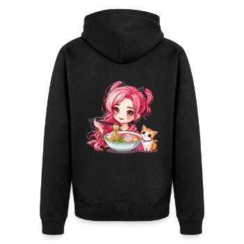 Ramen Cat Lover Cute Anime Girl Eating Ramen Otaku - Unisex Premium Bio Zip Hoodie - Schwarz - Hinten - Nico (187cm)