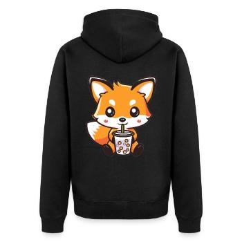 Kawaii Fox Drinking Bubble Tea Boba Anime Cute - Unisex Premium Organic Zip Hoodie - black - Back - Nico (187cm)