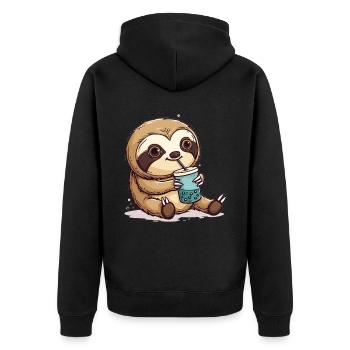 Kawaii Sloth Drinking Bubble Tea Boba Anime Cute - Unisex Premium Organic Zip Hoodie - black - Back - Nico (187cm)