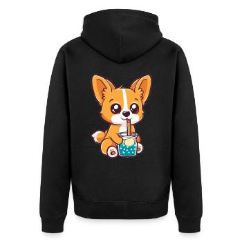 Welsh Corgi Pembroke Drinking Bubble Tea Boba - Unisex Premium Organic Zip Hoodie - black - Back - Nico (187cm)