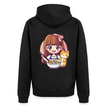 Ramen Cat Lover Cute Anime Girl Eating Ramen Otaku - Unisex Premium Bio Zip Hoodie - Schwarz - Hinten - Nico (187cm)