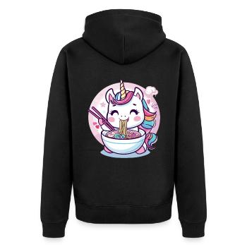 Unicorn eating Ramen Noodle Soup Cute Graphic - Unisex Premium Bio Zip Hoodie - Schwarz - Hinten - Nico (187cm)
