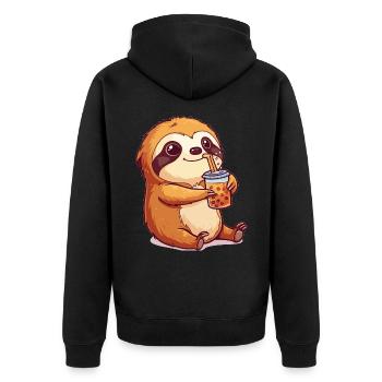Sloth Drinking Bubble Tea Boba Anime Cute Graphic - Unisex Premium Organic Zip Hoodie - black - Back - Nico (187cm)