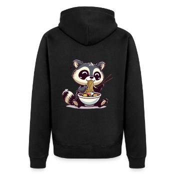 Kawaii Racoon eating Ramen Noodle Soup Anime Cute - Unisex Premium Bio Zip Hoodie - Schwarz - Hinten - Nico (187cm)