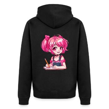 Anime and Sketching Anime Girl Sketching Otaku - Unisex Premium Organic Zip Hoodie - black - Back - Nico (187cm)