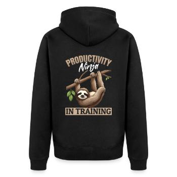 Funny Lazy Sloth Productivity ninja in training - Unisex Premium Bio Zip Hoodie - Schwarz - Hinten - Nico (187cm)