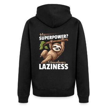 Lazy Sloth My superpower? Extraordinary laziness. - Unisex Premium Organic Zip Hoodie - black - Back - Nico (187cm)