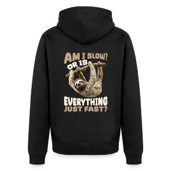 Lazy Sloth Am I Slow? Or Is Everything Just Fast? - Unisex Premium Organic Zip Hoodie - black - Back - Nico (187cm)