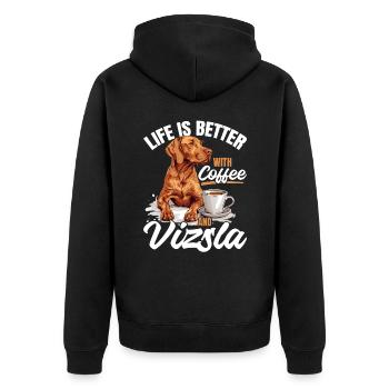 Life is Better with Coffee and a Vizsla - Unisex Premium Bio Zip Hoodie - Schwarz - Hinten - Nico (187cm)