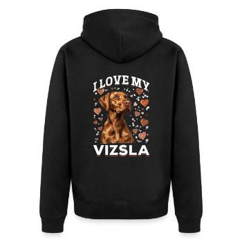 Hungarian Magyar Vizsla Dog Breed I Love my Vizsla - Unisex Premium Organic Zip Hoodie - black - Back - Nico (187cm)