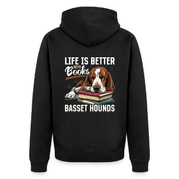 Basset Hound Dog Breed Life is Better with Books - Unisex Premium Bio Zip Hoodie - Schwarz - Hinten - Nico (187cm)