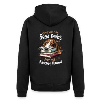 Basset Hound Dog Breed I Just want to read Books - Unisex Premium Bio Zip Hoodie - Schwarz - Hinten - Nico (187cm)