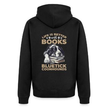 Bluetick Coonhound La vie des chiens est meilleure avec les livres - Veste à capuche bio Premium Unisexe - noir - Dos - Nico (187cm)