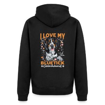 Race de chien J’aime mon Bluetick Coonhound - Veste à capuche bio Premium Unisexe - noir - Dos - Nico (187cm)
