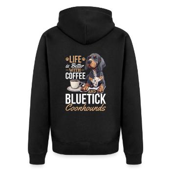 Bluetick Coonhound Dog Life is Better with Coffee - Unisex Premium Bio Zip Hoodie - Schwarz - Hinten - Nico (187cm)