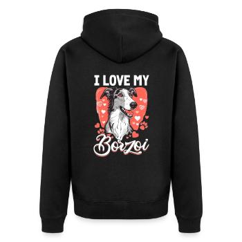 Borzoi Dog Breed I Love my Borzoi - Unisex Premium Bio Zip Hoodie - Schwarz - Hinten - Nico (187cm)
