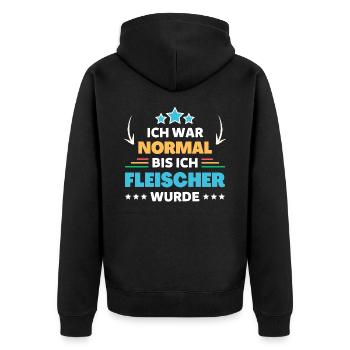 Ich war normal bis ich Fleischer wurde - Unisex Premium Bio Zip Hoodie - Schwarz - Hinten - Nico (187cm)