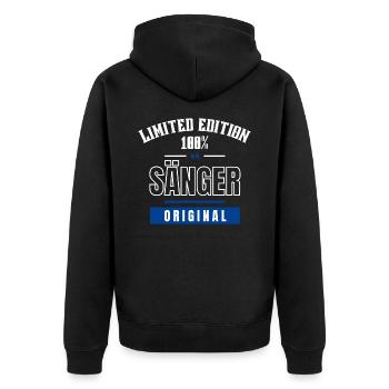 Limited Edition 100% - Sänger - Original - Unisex Premium Bio Zip Hoodie - Schwarz - Hinten - Nico (187cm)
