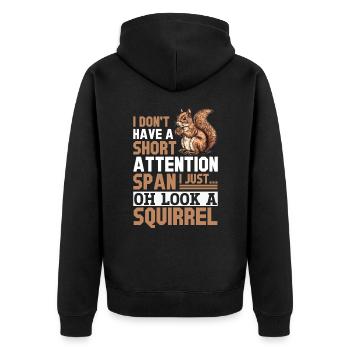 Squirrel Animal I Don't Have A Short Attention - Unisex Premium Bio Zip Hoodie - Schwarz - Hinten - Nico (187cm)