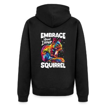 Funny Squirrel Animal Embrace Your Inner Squirrel - Unisex Premium Bio Zip Hoodie - Schwarz - Hinten - Nico (187cm)