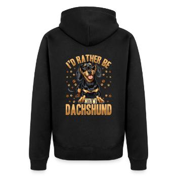 Dachshund Doxie Wiener Dog Breed I´d Rather - Unisex Premium Bio Zip Hoodie - Schwarz - Hinten - Nico (187cm)