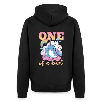 Funny Narwhal Animal One Of A Kind - Unisex Premium Bio Zip Hoodie - Schwarz - Hinten - Nico (187cm)