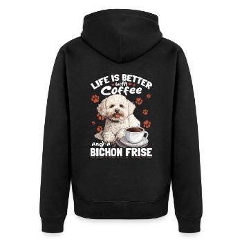 Bichon Frise Dog Breed Life is Better with Coffee - Unisex Premium Bio Zip Hoodie - Schwarz - Hinten - Nico (187cm)