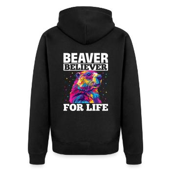 Funny Beaver Animal Beaver believer for life - Unisex Premium Bio Zip Hoodie - Schwarz - Hinten - Nico (187cm)
