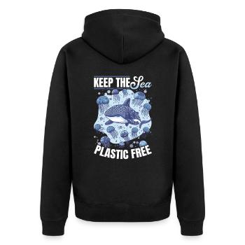 Funny Whale Shark Animal Keep the sea plastic free - Unisex Premium Bio Zip Hoodie - Schwarz - Hinten - Nico (187cm)
