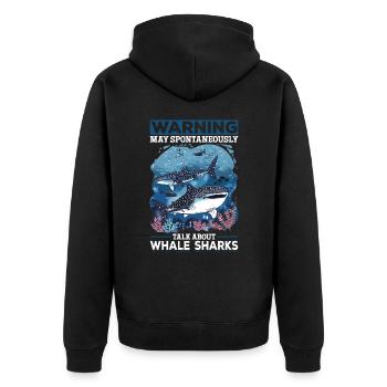 Funny Whale Shark Animal Warning May Spontaneously - Unisex Premium Bio Zip Hoodie - Schwarz - Hinten - Nico (187cm)