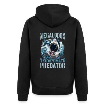 Shark Animal Megalodon The Ultimate Predator - Unisex Premium Bio Zip Hoodie - Schwarz - Hinten - Nico (187cm)