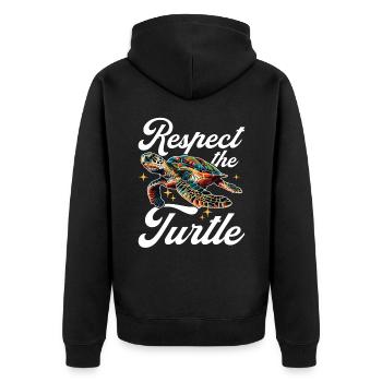 Funny Sea Turtle Animal Respect the Turtle - Unisex Premium Bio Zip Hoodie - Schwarz - Hinten - Nico (187cm)
