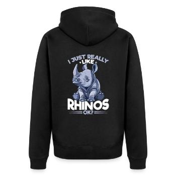 Rhinozeros Animal I Just Really Like Rhinos, Ok? - Unisex Premium Bio Zip Hoodie - Schwarz - Hinten - Nico (187cm)