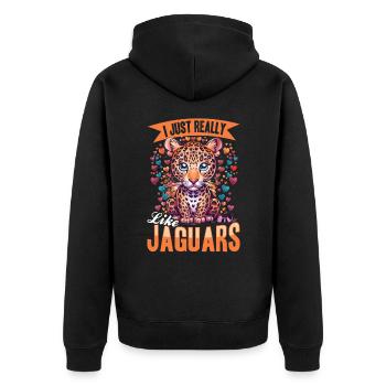 Drôle d’animal jaguar J’aime vraiment les jaguars, ok - Veste à capuche bio Premium Unisexe - noir - Dos - Nico (187cm)