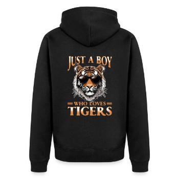 Funny Tiger Animal Just A Boy Who Loves Tigers - Unisex Premium Organic Zip Hoodie - black - Back - Nico (187cm)