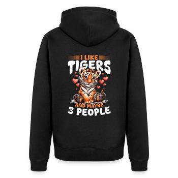 Tiger Animal I Like Tigers And Maybe 3 People - Unisex Premium Bio Zip Hoodie - Schwarz - Hinten - Nico (187cm)