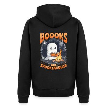 Funny Teacher Halloween Ghost Reading Book - Unisex Premium Bio Zip Hoodie - Schwarz - Hinten - Nico (187cm)