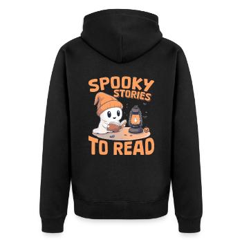 Funny Teacher Halloween Ghost Reading Book - Unisex Premium Bio Zip Hoodie - Schwarz - Hinten - Nico (187cm)