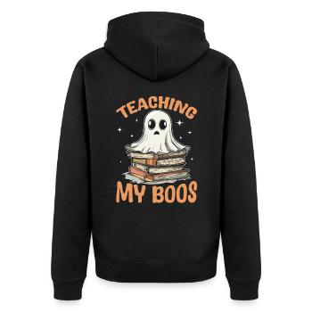 Funny Teacher Halloween Ghost Reading Book - Unisex Premium Bio Zip Hoodie - Schwarz - Hinten - Nico (187cm)