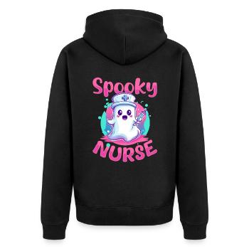 Funny Nurse Halloween Ghost Spooky Nurse - Unisex Premium Organic Zip Hoodie - black - Back - Nico (187cm)