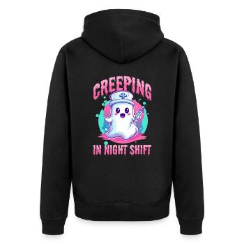 Nurse Halloween Ghost Creeping in Night Shift - Unisex Premium Organic Zip Hoodie - black - Back - Nico (187cm)
