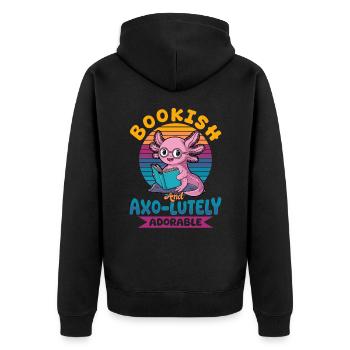 Axolotl Books Kawaii Bookish and Axo-lutely - Unisex Premium Bio Zip Hoodie - Schwarz - Hinten - Nico (187cm)